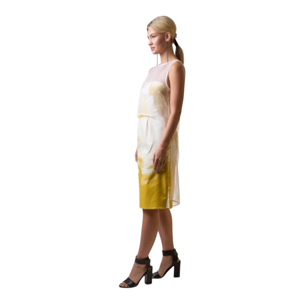 Anthropologie Ellender Size 4‎ Yellow White Strapless Dress Painterly Party NWOT
